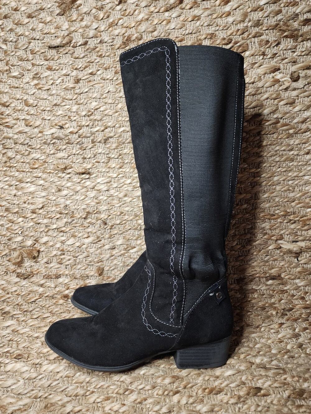 Gloria Vanderbilt Beatrice Knee High Black Microsuede Tall Boots Size 6 M